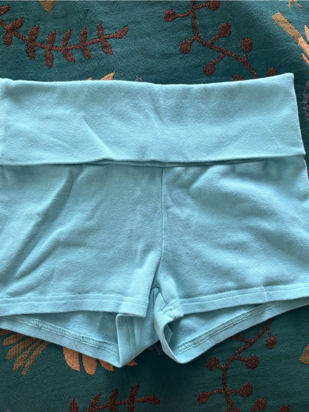 Cotton Fold-Over Waist Cozy Women’s Shorts - Aqua Blue